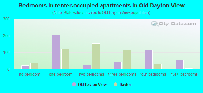 Bedrooms in renter-occupied apartments in Old Dayton View