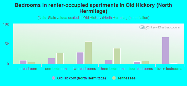 Bedrooms in renter-occupied apartments in Old Hickory (North Hermitage)