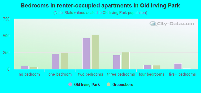 Bedrooms in renter-occupied apartments in Old Irving Park