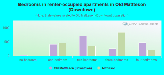 Bedrooms in renter-occupied apartments in Old Mattteson (Downtown)