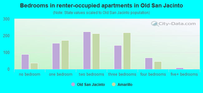 Bedrooms in renter-occupied apartments in Old San Jacinto