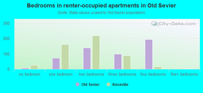 Bedrooms in renter-occupied apartments in Old Sevier