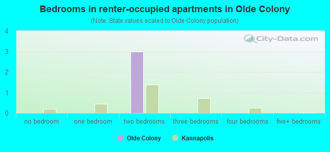 Bedrooms in renter-occupied apartments in Olde Colony