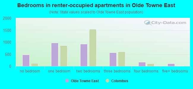 Bedrooms in renter-occupied apartments in Olde Towne East