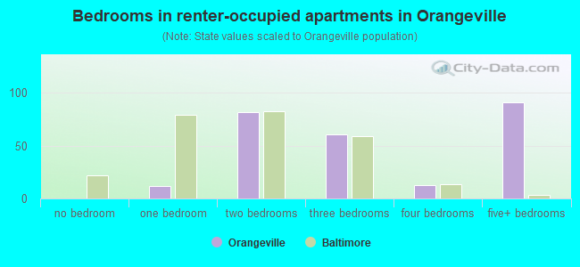 Bedrooms in renter-occupied apartments in Orangeville
