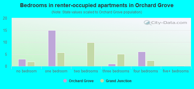 Bedrooms in renter-occupied apartments in Orchard Grove