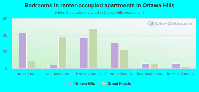 Bedrooms in renter-occupied apartments in Ottawa Hills