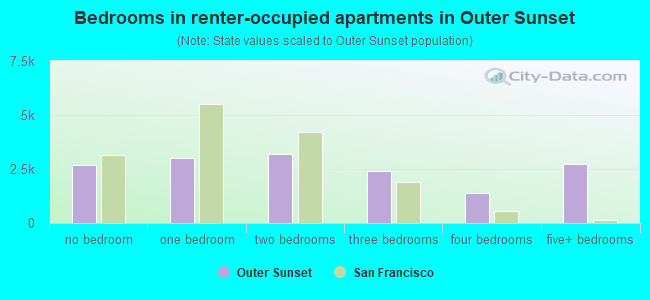 Bedrooms in renter-occupied apartments in Outer Sunset