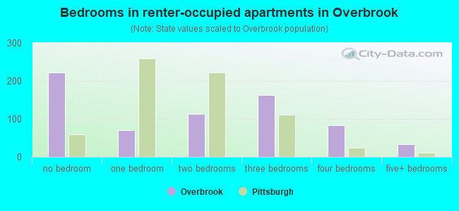 Bedrooms in renter-occupied apartments in Overbrook