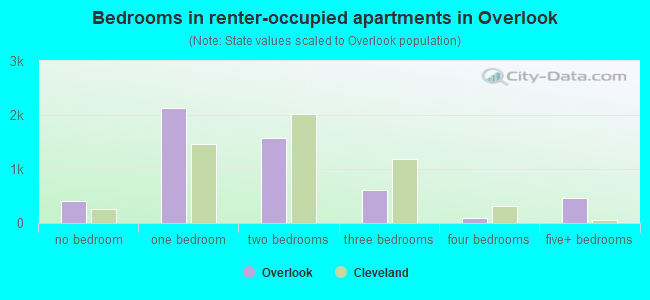 Bedrooms in renter-occupied apartments in Overlook