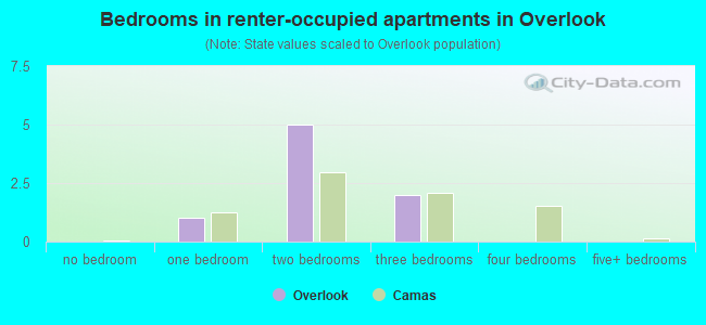 Bedrooms in renter-occupied apartments in Overlook