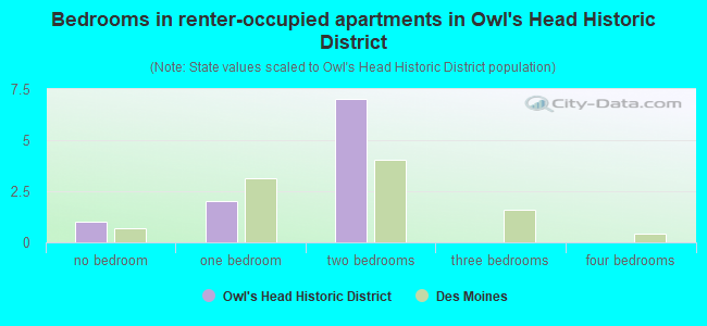 Bedrooms in renter-occupied apartments in Owl's Head Historic District