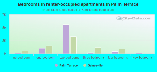 Bedrooms in renter-occupied apartments in Palm Terrace