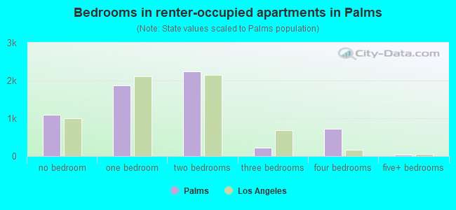 Bedrooms in renter-occupied apartments in Palms