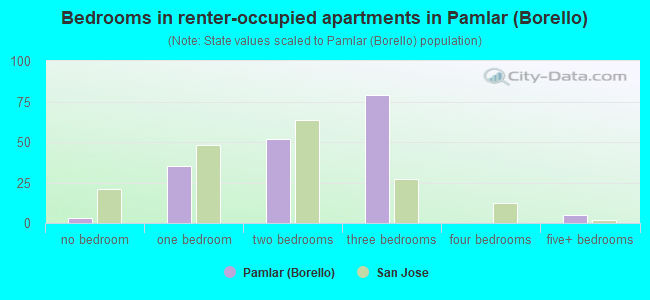 Bedrooms in renter-occupied apartments in Pamlar (Borello)