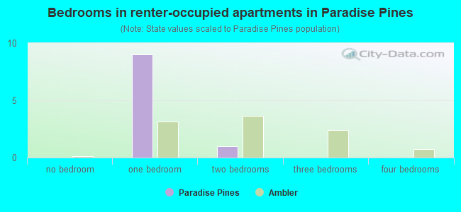 Bedrooms in renter-occupied apartments in Paradise Pines