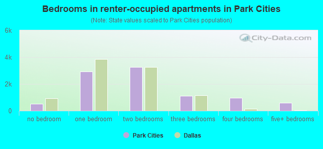 Bedrooms in renter-occupied apartments in Park Cities