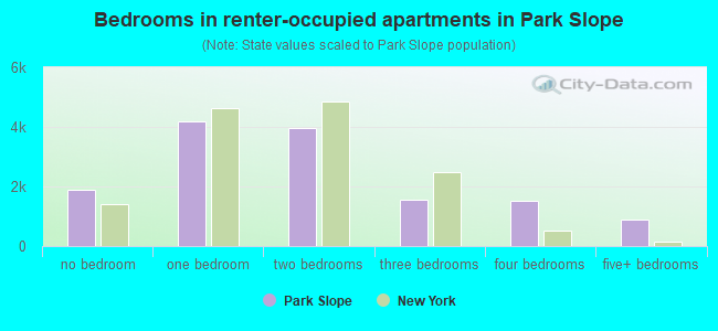 Bedrooms in renter-occupied apartments in Park Slope