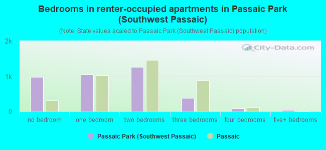 Bedrooms in renter-occupied apartments in Passaic Park (Southwest Passaic)