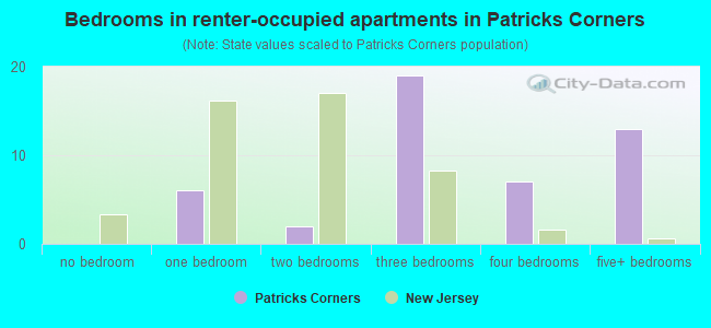 Bedrooms in renter-occupied apartments in Patricks Corners