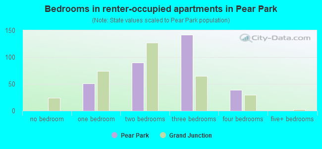 Bedrooms in renter-occupied apartments in Pear Park