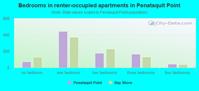 Bedrooms in renter-occupied apartments in Penataquit Point