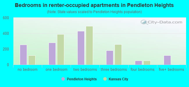 Bedrooms in renter-occupied apartments in Pendleton Heights