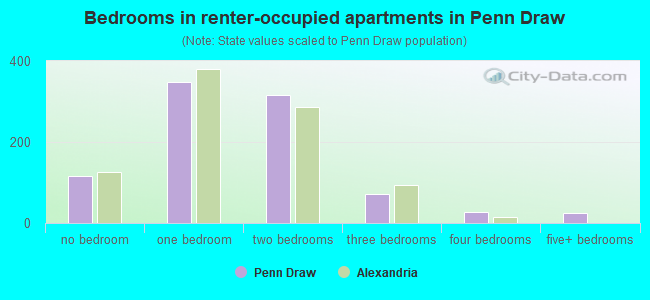 Bedrooms in renter-occupied apartments in Penn Draw