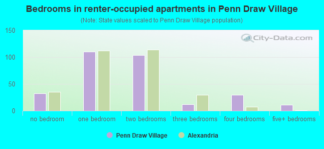 Bedrooms in renter-occupied apartments in Penn Draw Village