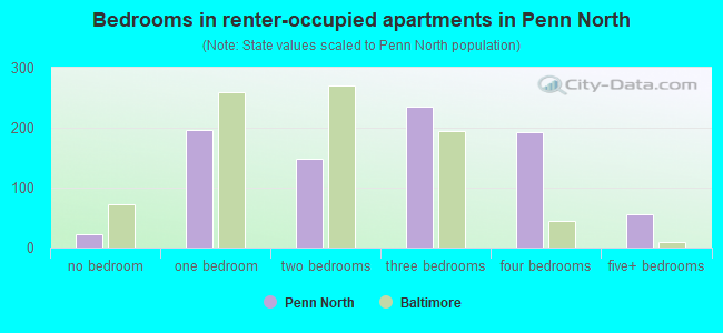 Bedrooms in renter-occupied apartments in Penn North