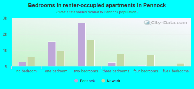 Bedrooms in renter-occupied apartments in Pennock