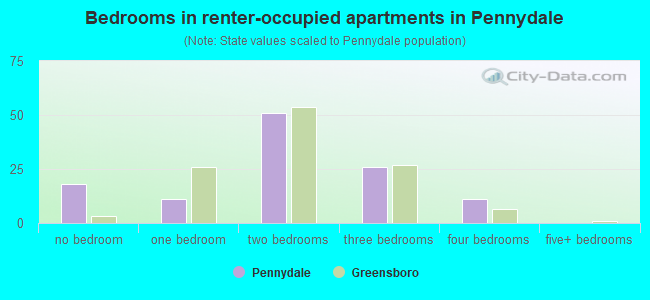 Bedrooms in renter-occupied apartments in Pennydale