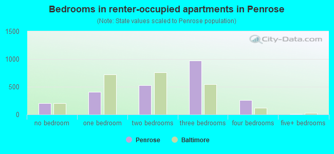 Bedrooms in renter-occupied apartments in Penrose