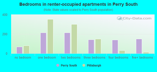 Bedrooms in renter-occupied apartments in Perry South