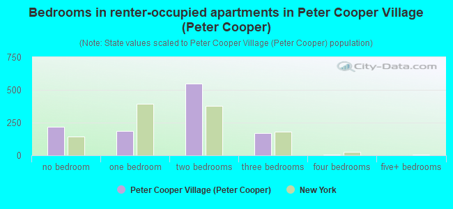 Bedrooms in renter-occupied apartments in Peter Cooper Village (Peter Cooper)