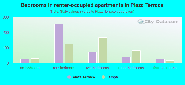 Bedrooms in renter-occupied apartments in Plaza Terrace