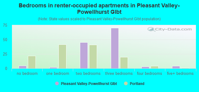 Bedrooms in renter-occupied apartments in Pleasant Valley-Powellhurst Glbt