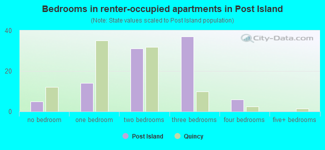 Bedrooms in renter-occupied apartments in Post Island