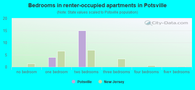 Bedrooms in renter-occupied apartments in Potsville