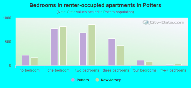 Bedrooms in renter-occupied apartments in Potters