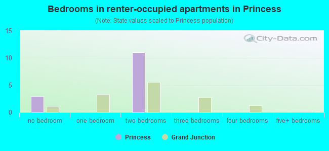 Bedrooms in renter-occupied apartments in Princess