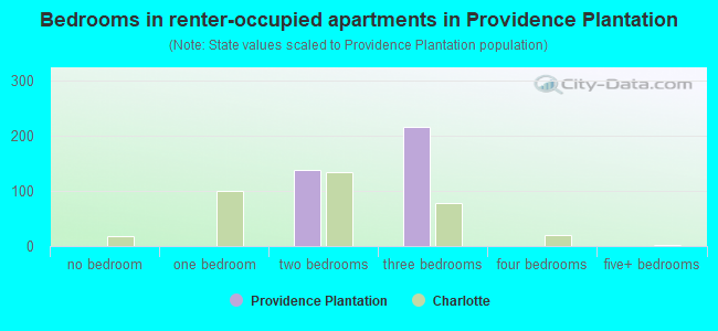 Bedrooms in renter-occupied apartments in Providence Plantation