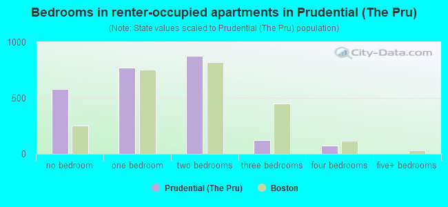 Bedrooms in renter-occupied apartments in Prudential (The Pru)