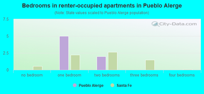 Bedrooms in renter-occupied apartments in Pueblo Alerge