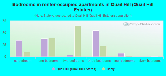 Bedrooms in renter-occupied apartments in Quail Hill (Quail Hill Estates)