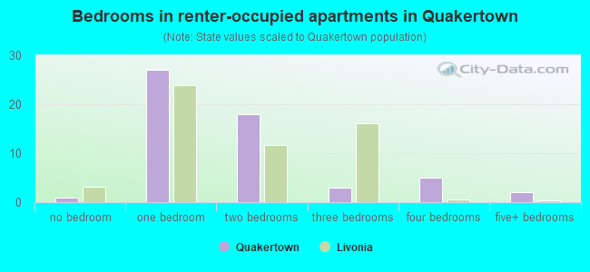 Bedrooms in renter-occupied apartments in Quakertown