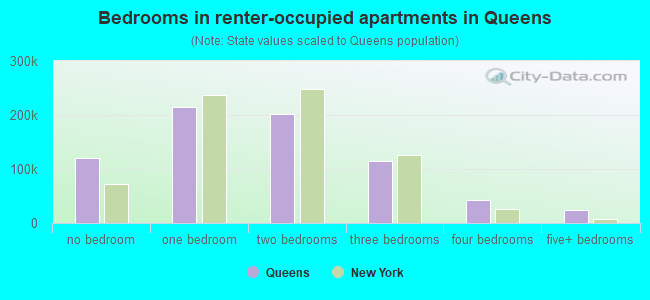 Bedrooms in renter-occupied apartments in Queens