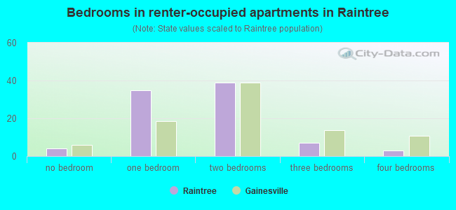 Bedrooms in renter-occupied apartments in Raintree