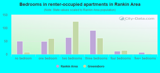 Bedrooms in renter-occupied apartments in Rankin Area