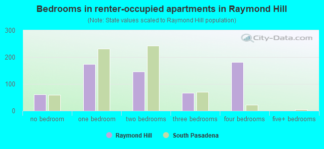 Bedrooms in renter-occupied apartments in Raymond Hill